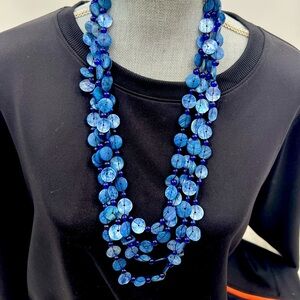 Chicos blue disc and ball statement necklace with seed pearls